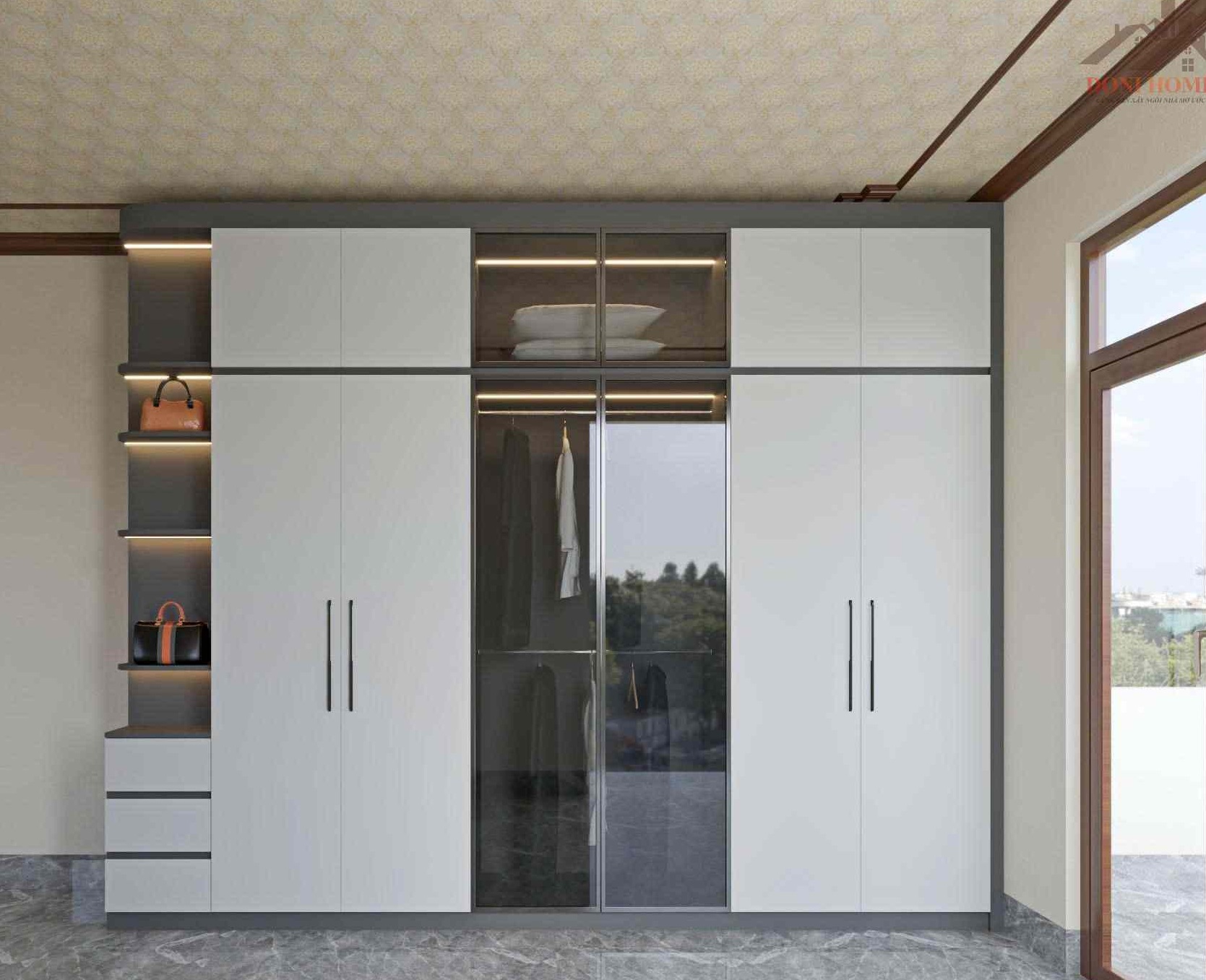 Mẫu Tủ Quần Áo 6 Cánh Siêu Đẹp Kết Hợp Cánh Kính TA07